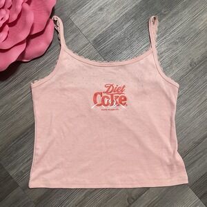 COCA-COLA Retro Y2K Crop Tank Top Lace Trim XL‎ Pink w/ Red DIET COKE Logo
